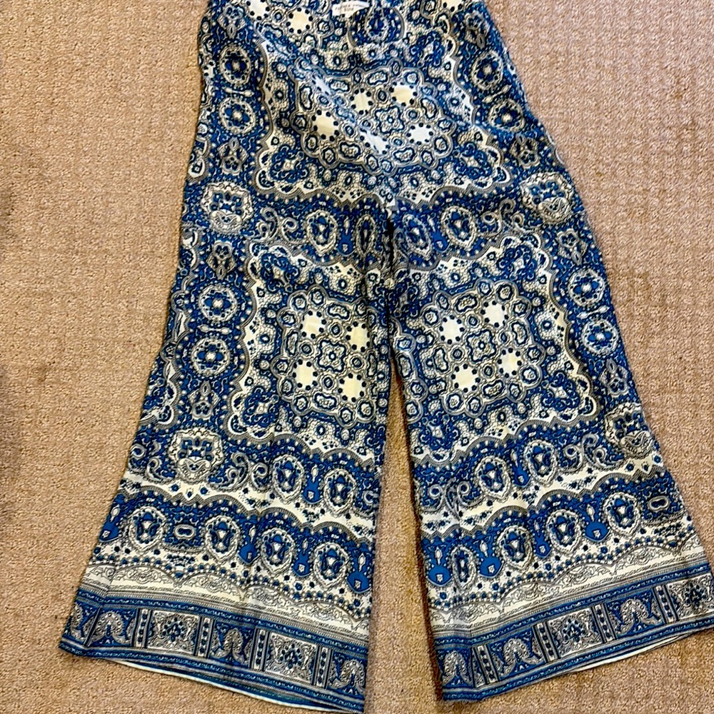 Anthropologie Blue and White Wide Leg Pants